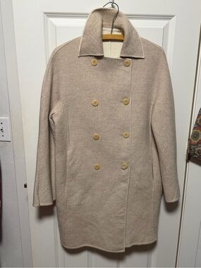 Neiman Marcus Double-Breasted Wool Pea Coat in Taupe